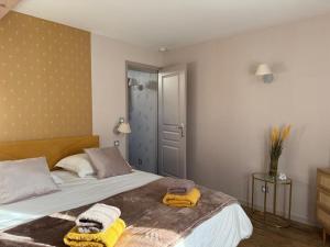 een slaapkamer met een bed met twee handdoeken erop bij Parenthèse Champenoise T23 in Troyes +4 foto's