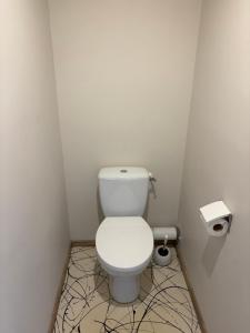 a bathroom with a white toilet in a room at Les Glaneuses gîte Entre Amis centre-bourg à 3 min du Puy duFou in Les Épesses