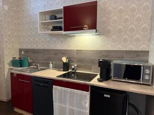 una cucina con lavello e microonde di Horizon Troyen T11 a Troyes