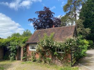 een bakstenen huis met witte bloemen erop bij The Cottage in Fernhurst