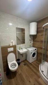 bagno con servizi igienici, lavandino e lavatrice di Sky View - stan na dan Banja Luka a Banja Luka