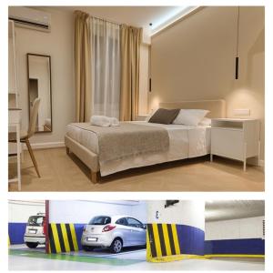 twee foto's van een slaapkamer met een bed en een auto bij Centro & Mare 2 Essential - Rooms - Garage in Termoli