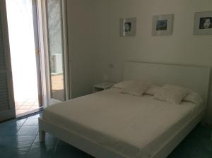 1 dormitorio con 1 cama blanca y 2 almohadas en La Nacatola, en Lipari