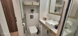 een kleine badkamer met toilet en wastafel bij Apartament SORENTO 25 in Gorzów Wielkopolski