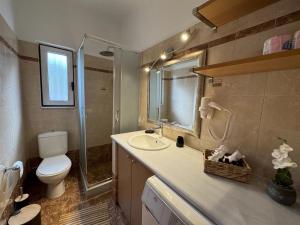 ein Badezimmer mit Toilette, Waschbecken und Dusche in der Unterkunft Jassemi Studio in Mavrovouni