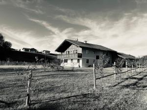 a black and white photo of a house and a vineyard at VILLA SEEBERG - by "Schloss Gessenberg" luxurious vacation home with lake and mountain views, suitable for families and friends in Petting