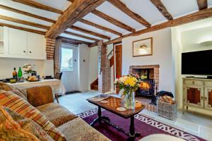 een woonkamer met een bank en een open haard bij 1 Bed in Snape oc-a30669 in Snape