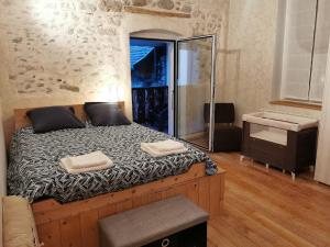 a bedroom with a large bed with a walk in shower at Annecy Carnot in Annecy