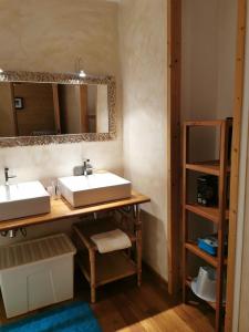 a bathroom with two sinks and a mirror at Annecy Carnot in Annecy +20 photos
