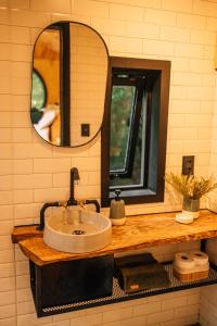 ein Badezimmer mit Waschbecken und Spiegel in der Unterkunft Cabana Fora in São Francisco de Paula