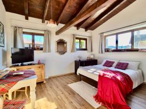 een slaapkamer met een bed en een flatscreen-tv bij Sole's House in Verzuno