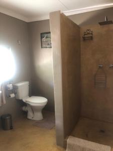een badkamer met een wit toilet en een douche bij NIANI tented Chalet in Hoedspruit +14 foto's
