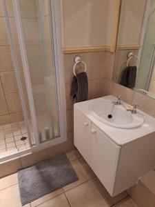 ein Badezimmer mit Waschbecken und Dusche in der Unterkunft The Village Apartments in Kapstadt