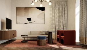 un soggiorno con un divano e un tavolo di Villa Orsula a Dubrovnik