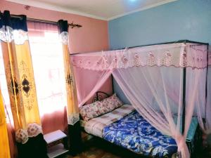 Un dormitorio con una cama con dosel y una ventana. en Grace, en Marsabit