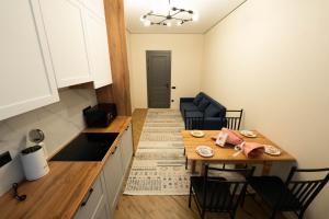 Kuchyň nebo kuchyňský kout v ubytování Самый центр в Алматы рядом с метро + 30 fotografií