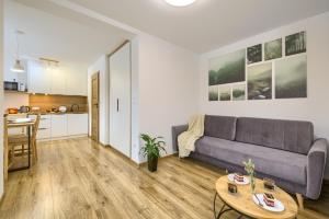 a living room with a couch and a table at Apartamenty Słoneczna in Tylicz