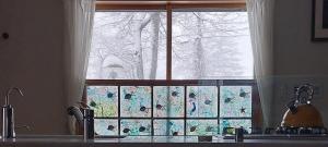 Una ventana de cocina con vista a un árbol. en Meanwhile Woods, en Myoko 54 fotos más