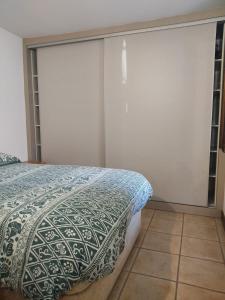 1 dormitorio con 1 cama y una pared con puertas correderas en Casa Paulonia, en Las Negras 1 foto más
