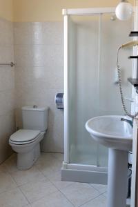 a bathroom with a toilet and a shower and a sink at Hotel Euro in Castegnato