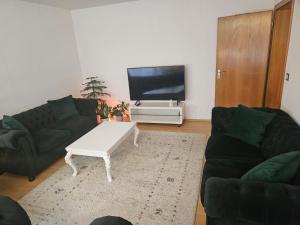 TV a/nebo společenská místnost v ubytování Gemütliche 2-Zimmer-Ferienwohnung mit Wohnzimmer, Dusche & Küche, Schlafzimmer
