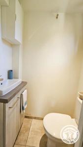 un bagno con un water bianco e un lavandino di Le fournil a Marcillac-la-Croisille Altre 20 foto