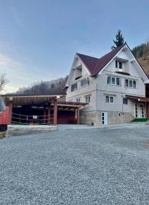 une grande maison au sommet d'une allée en gravier dans l'établissement Cabana Bianca & Iair, à Poiana Vadului