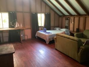 モンテスマにあるHouse on the Hillのベッド1台、ソファ、窓が備わる客室です。
