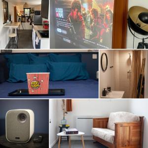 Dos imágenes de una habitación con un videojuego. en Cinema & Netflix a La Roche, en La Roche-sur-Yon