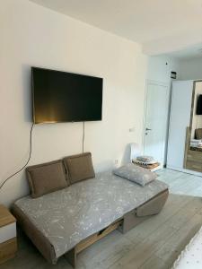 巴尔Apartmani Rajkovic的客房设有一张壁挂式平面电视的床。 更多36张照片