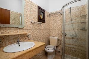 a bathroom with a sink and a toilet and a shower at Mandraki Paradise in Meyisti +32 photos