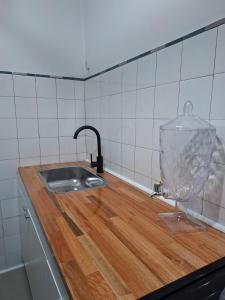 een aanrecht met een wastafel en een wijnglas bij kirahome in Buenos Aires