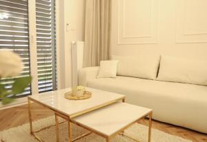 a living room with a couch and a coffee table at Apartamenty Villa Piano in Ostrołęka +21 photos