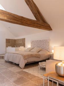 ein Schlafzimmer mit einem großen Bett in einem Zimmer in der Unterkunft Suite avec balnéothérapie in Montholon