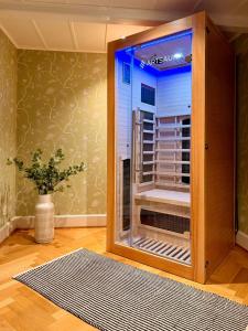 una vitrina en una habitación con una planta en Little Escape House with Sauna & perfect Location, en Thun