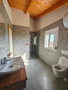 a bathroom with a sink and a toilet at Village Vila near the beach in Fier