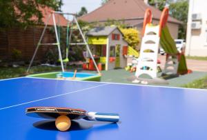 een pingpongtafel met daarop een pen bij Zama Apartman in Hajdúszoboszló