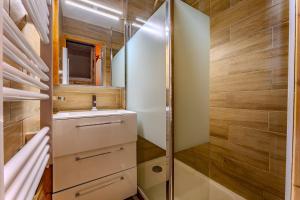 een badkamer met een douche en een wastafel bij Cosy 5 persons / Ski In Ski out in Val Thorens