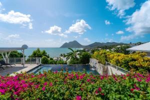 a villa with a swimming pool and a view of the ocean at Studio Diamond in Le Diamant