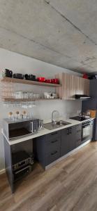 a large kitchen with a sink and a stove at Ebbies place in Cape Town