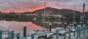 a group of boats docked in a marina at sunset at HuesPet&You in Sanlúcar de Guadiana