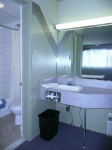 a bathroom with a sink and a mirror at Motel Marie-Dan in Sainte-Eulalie