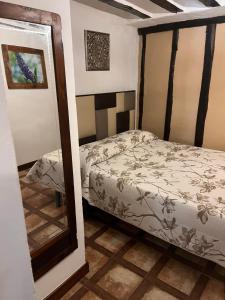 una camera da letto con un letto e uno specchio di Domus Mangana a Cuenca