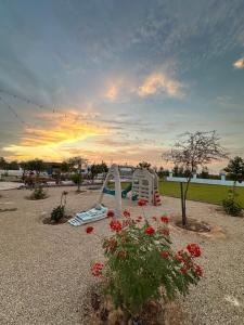 een speeltuin met glijbaan en bloemen in een park bij منتجع ومزرعة برزان in Ad Diḩwah +20 foto's
