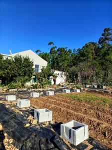 a construction site with concrete blocks in a field at Casa 99 in Miranda do Corvo