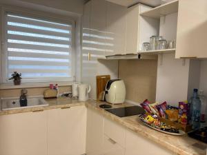 a kitchen with a sink and a counter top at ZenCozy Studio - Free Underground Parking in Bucharest