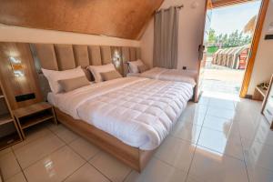 GuemarPalm Garden Souf的一间卧室，配有两张床和一个大窗户 更多7张照片