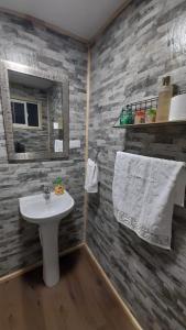 a bathroom with a sink and a mirror at Casa en Puerto Montt in Puerto Montt