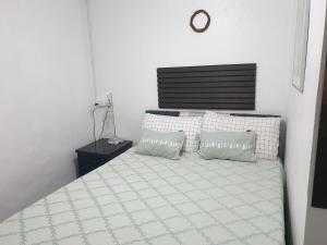 una camera da letto con un letto con due cuscini di Master's Homestay a Suva