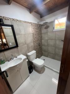 een badkamer met toilet, wastafel en bad bij Casa nicole2 in Ostende